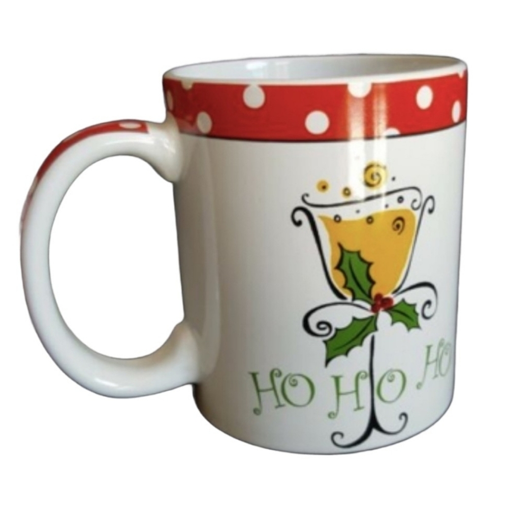 Christmas Coffee Mug Cup Certified International red white  polka dots *